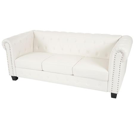 Divano a 3 Posti CHESTER, Elegante, in Pelle, Gambe Quadrate, Bianco