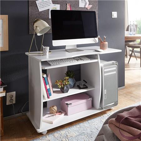 Scrivania con Ruote DUKE, Ripiano estraibile, 90x50cm, Legno Bianco