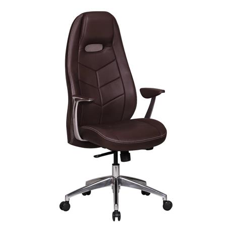 Poltrona Gaming FANGIO, Design sportivo, Rivestimento in Vera Pelle, colore Marrone