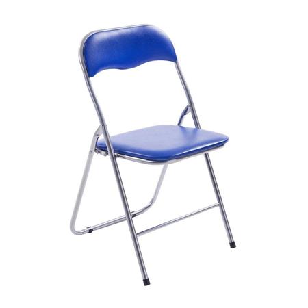 Sedia Pieghevole VINSON, Ideale per eventi, Struttura Grigia in Metallo, Fodera in Pelle colore Blu