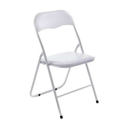 Sedia Pieghevole VINSON, Ideale per eventi, Struttura Bianca in Metallo, Fodera in Pelle colore Bianco