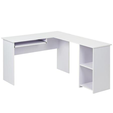 Scrivania per computer OLIMPIA, Ampio ripiano di lavoro, Ripiano tastiera e scomparti, in Legno colore Bianco