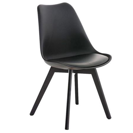 Sedia per Ospiti BOSFORO, Base in Legno, Seduta in Pelle, Nero