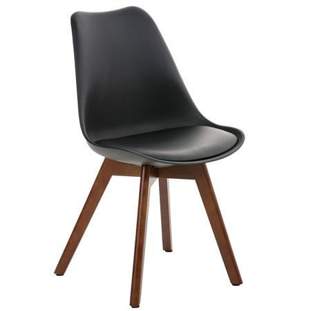 Sedia Attesa BORNEO, Stile Nordico, in Legno Noce, Sedile Pelle Nera