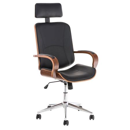 Sedia da ufficio JUTTA, Imbottita, Elegante, in Legno e Pelle Nera