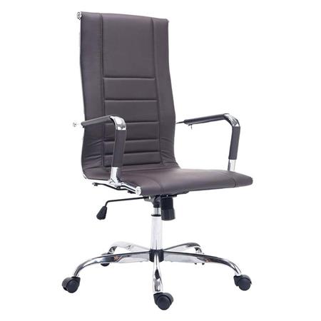 Sedia per ufficio KOLA, Design elegante, Struttura in metallo, Rivestimento in Pelle colore Caffè