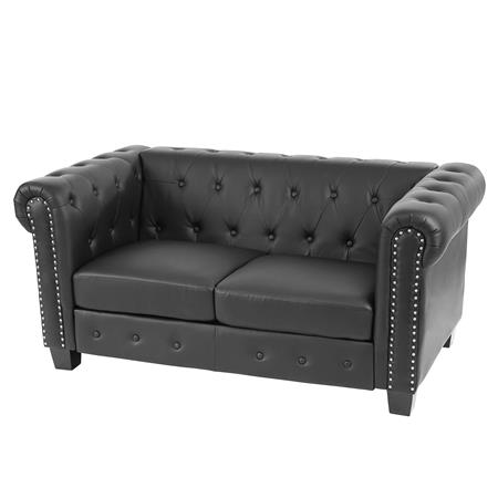 Divano a 2 Posti CHESTER, in Pelle, Gambe Quadrate, colore Nero