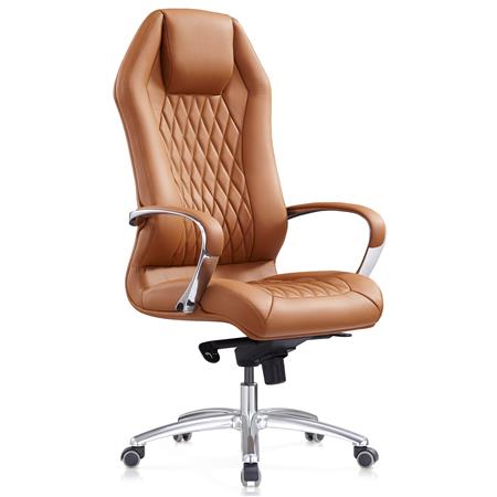 Poltrona Ergonomica BATURA, Elegante, Vera Pelle, Marrone chiaro