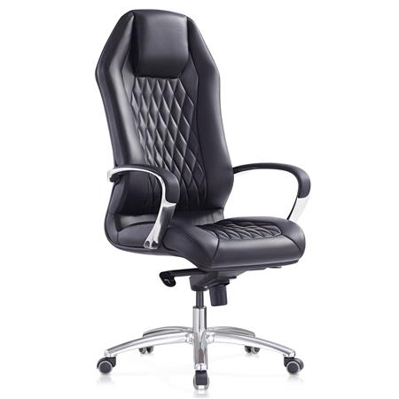 Poltrona ergonomica BATURA, Design elegante, Rivestimento in Vera Pelle, colore Nero