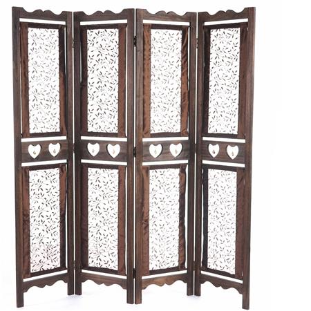 Paravento a 4 pannelli HADAR, cm 170x160x2, Struttura in Legno Marrone con fodera in Tessuto