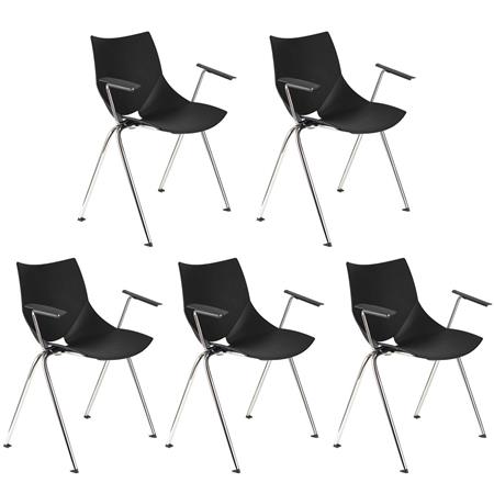 Lotto da 5 Sedie Sala d'Attesa AMIR CON BRACCIOLI, Comode e Pratiche, Impilabili, Colore Nero