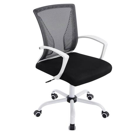 Sedia da ufficio CUBA WHITE, Sedile imbottito, Schienale in rete, Design moderno con Base in metallo, Nero