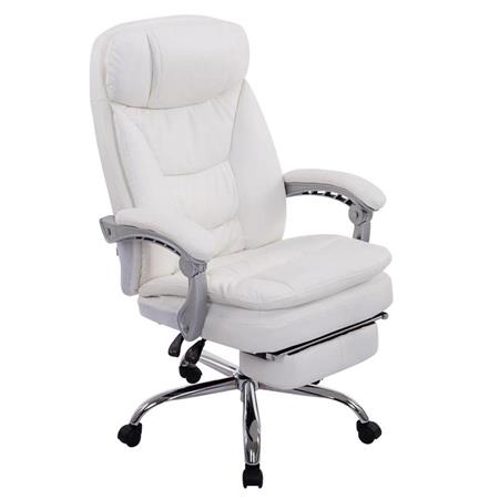 Poltrona ufficio AUSTIN PELLE, Comoda imbottitura, Fino a 160kg, con Poggiapiedi, in Pelle Bianca