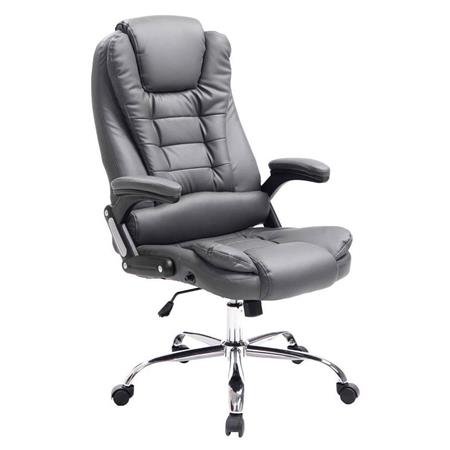 Poltrona Ufficio SAN ANTONIO, Imbottitura spessa, Base cromata, Fino a 150kg, in Pelle colore Grigio