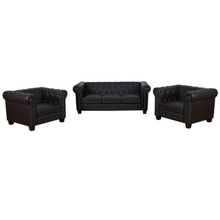 Set divani 3+1+1 modello CHESTER, Design Classico, in Pelle, Gambe Quadrate, colore Marrone