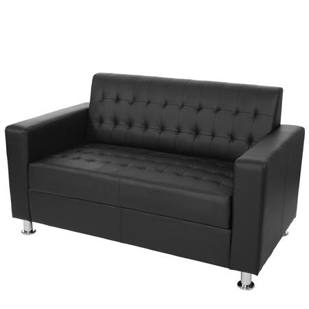 Divano a 2 posti TUX, Rivestito in Pelle, Piedi cromati, colore Nero