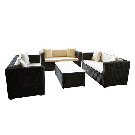 Set 3 divani a 2 posti NIZZA, Struttura in Polyrattan, Rivestimento impermeabile, Grigio Naturale / Bianco