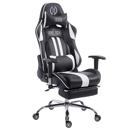 Poltrona Gaming LOGAN con Poggiapiedi, Reclinabile, con Cuscini, in Pelle Nero/Bianco