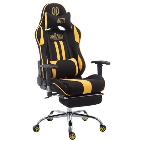 Poltrona Gaming LOGAN TESSUTO con Poggiapiedi, Reclinabile, con Cuscini, Nero/Giallo