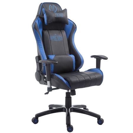 Sedia Gaming TURBO, Cuscino Lombare e Cervicale, XXL, Pelle, Nero/Blu