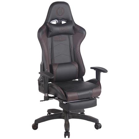 Sedia Gaming TURBO con Poggiapiedi, Cuscino Lombare e Cervicale, in Pelle, Nero/Marrone