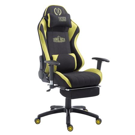 Sedia Gaming TURBO TESSUTO con Poggiapiedi, Reclinabile, con Cuscini, Nero/Verde