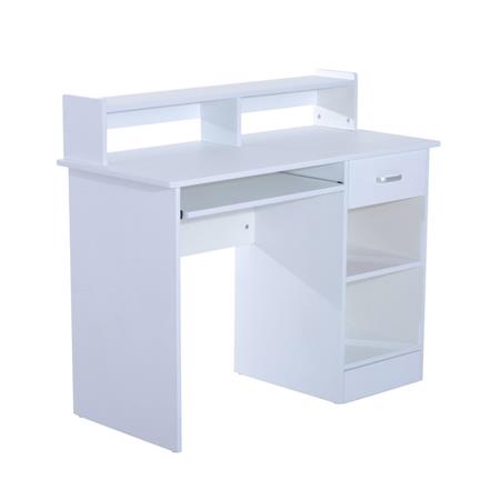 Scrivania per Computer ADEN, in Legno, Con Ripiano per Tastiera e Stampante, Color Bianco