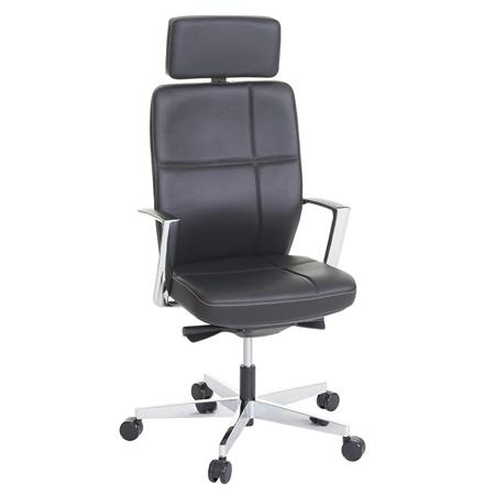 Poltrona da Ufficio PINAT, Design Esclusivo con Cuciture a Vista, in Vera Pelle Nera
