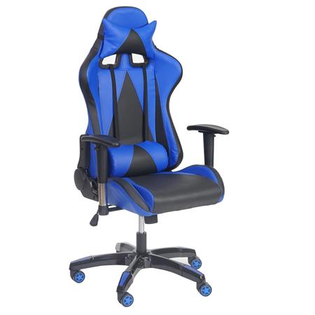 Poltrona Gaming RACING LUCA, Resistenza fino a 150 Kg, con Cuscini, in Pelle Nero/Blu