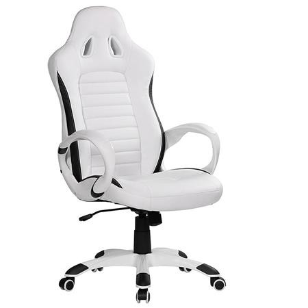 Sedia Gaming MUSAKU, Stile Sportivo, in Pelle colore Bianco e Nero