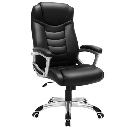 Poltrona ufficio ASLAN, Spessa Imbottitura, Eleganti Cuciture, in Pelle color Nero