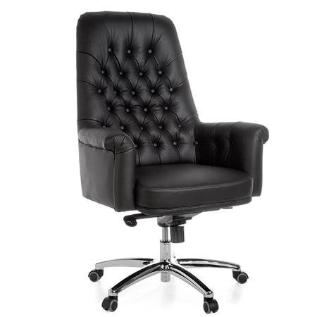 Poltrona di lusso DOBERAN, Design Esclusivo, Stile Chesterfield, in Vera pelle, colore Nero