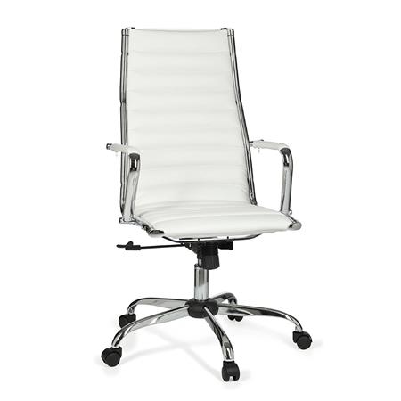 Poltrona di Design MALEN, Molto elegante, Rifiniture Cromate, in Pelle Bianca