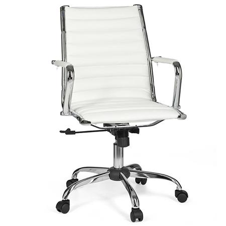 Poltrona di Design MALEN 10, Molto elegante, Rifiniture Cromate, in Pelle Bianca