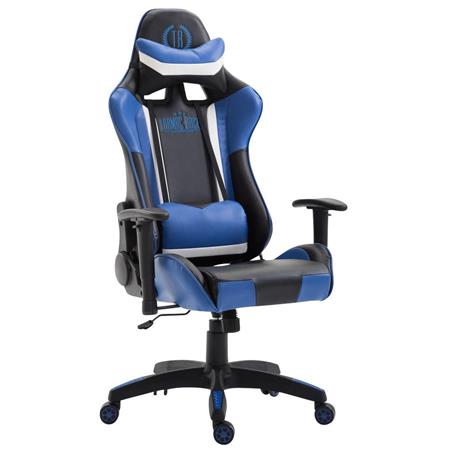 Sedia Gaming MONZA, Design Sportivo, con Cuscini, in Pelle, Nero e Blu
