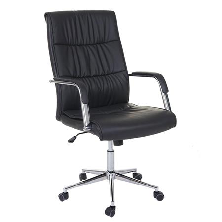 Sedia da ufficio BIMBA, Design Moderno, in Pelle con Cuciture a Vista, in Nero