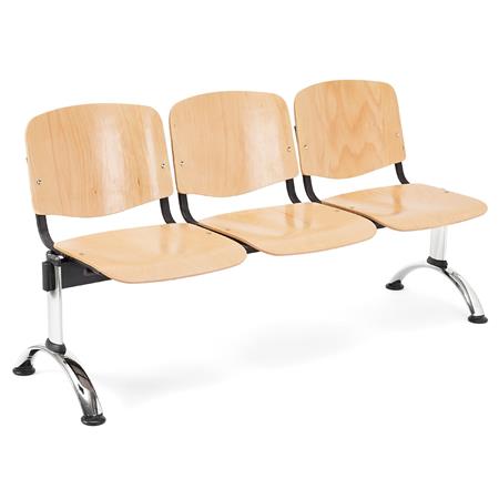 Panca Sala d´Attesa a 3 Posti MOBY BASE, Cromata, Legno color Faggio