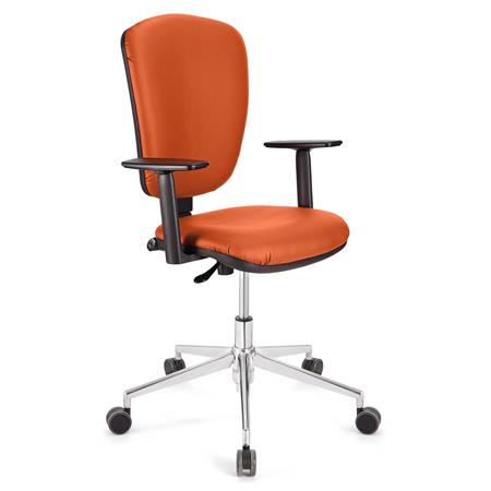 Sedia da ufficio CALIPSO PRO PELLE, Schienale e Braccioli Regolabili, Base in Metallo, in Arancione