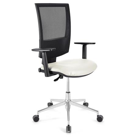 Sedia da Ufficio PANDORA PRO PELLE, Braccioli regolabili, Base in Metallo, Sedile Imbottito, Bianco