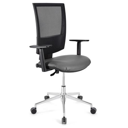 Sedia da Ufficio PANDORA PRO PELLE, Braccioli regolabili, Base in Metallo, Sedile Imbottito, Grigio