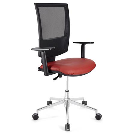 Sedia da Ufficio PANDORA PRO PELLE, Braccioli regolabili, Base in Metallo, Sedile Imbottito, Rosso