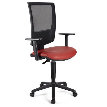 Sedia da Ufficio PANDORA PLUS PELLE, Schienale in Rete, Braccioli regolabili, Sedile Imbottito, Rosso