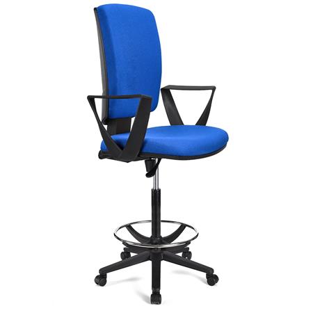 Sgabello da lavoro ATLAS, Regolabile, Poggiapiedi, Tessuto Blu