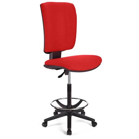 Sgabello da Lavoro ATLAS SENZA BRACCIOLI, Schienale Regolabile, Spessa Imbottitura, in Tessuto, Rosso