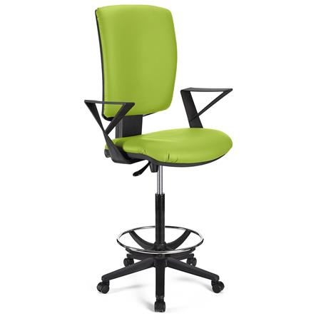 Sgabello da lavoro ATLAS PELLE, Schienale Regolabile, Poggiapiedi, Verde