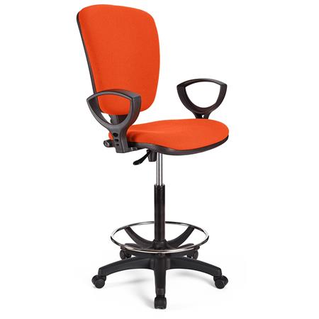 Sgabello da Lavoro CALIPSO, Schienale Regolabile, Spessa Imbottitura, in Tessuto Arancione