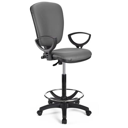 Sgabello da Lavoro CALIPSO PELLE, Schienale Regolabile, Spessa Imbottitura, in Grigio
