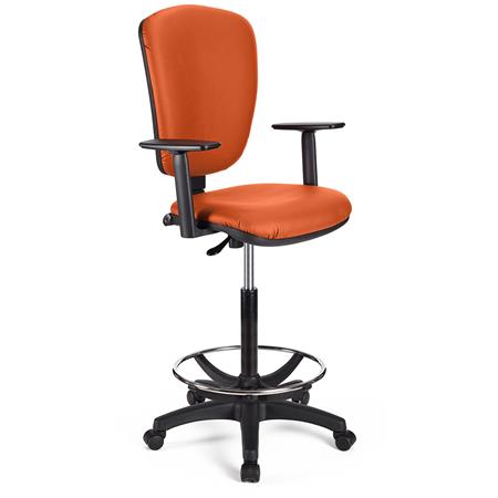 Sgabello da Lavoro CALIPSO PLUS PELLE, Schienale Regolabile, Spessa Imbottitura, in Arancione