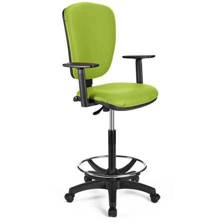 Sgabello da Lavoro CALIPSO PLUS PELLE, Schienale Regolabile, Spessa Imbottitura, in Verde