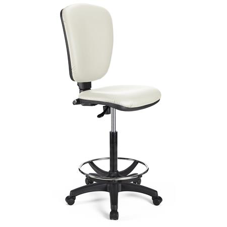 Sgabello da Lavoro CALIPSO SENZA BRACCIOLI PELLE, Schienale Regolabile, Spessa Imbottitura, in Bianco